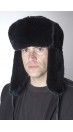 Mütze aus Kaninchen-Rex Pelz – russischer Stil - Schwarz